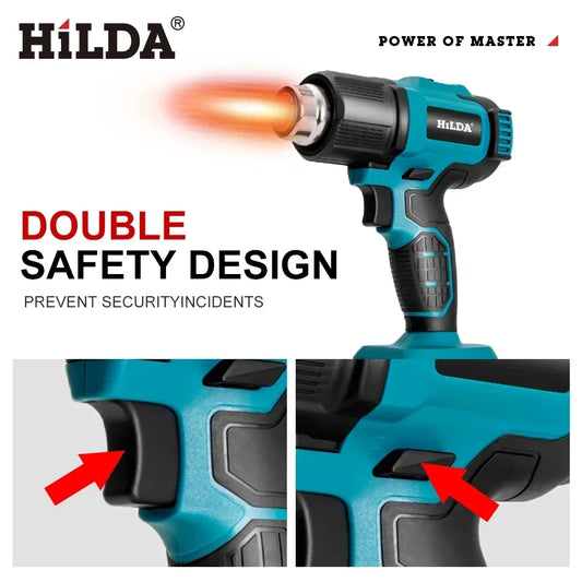HIDLA 21V Handheld Hot Air Gun Temperature Rechargeable Cordless Two Styles For Makita Battery Electric Heating Gun With Nozzle