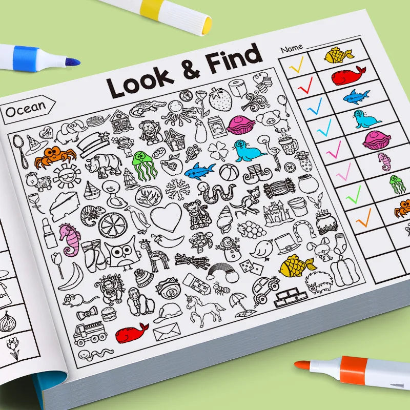 Children's Search for Items Game, Enhance Visual Perception, Fun Coloring Book, Focus and Attention, Handwriting Exercise Book