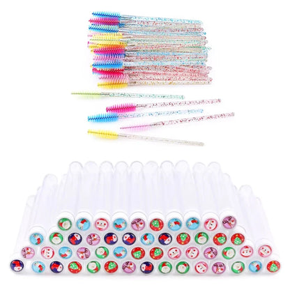 100/50pcs Christmas Eyelash Brush Tube Reusable Eyebrow Brushes Mascara Wand Dust-proof Storage Tubes Cosmetics Makeup Tools