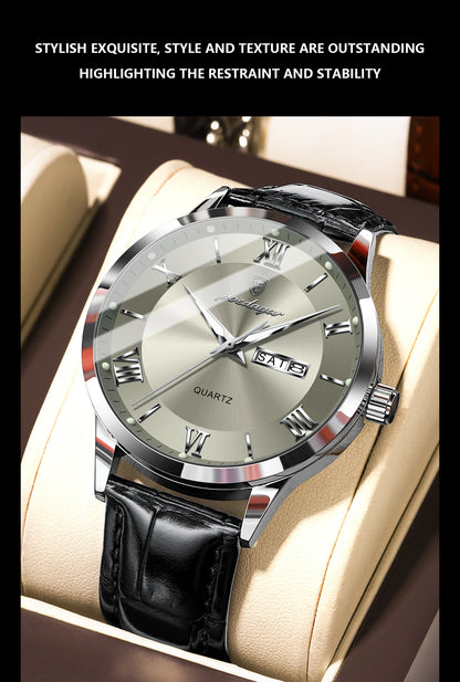 POEDAGAR Business Brand Men Clock Waterproof Luminous Date Week Fashion Man Wristwatch Leather Luxury Men's Quartz Watches Reloj