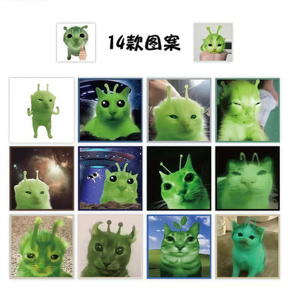 500Pcs Funny Alien Cat Stickers, Quirky Extraterrestrial Kitten Decals for DIY, Journal & Gift Embellishment