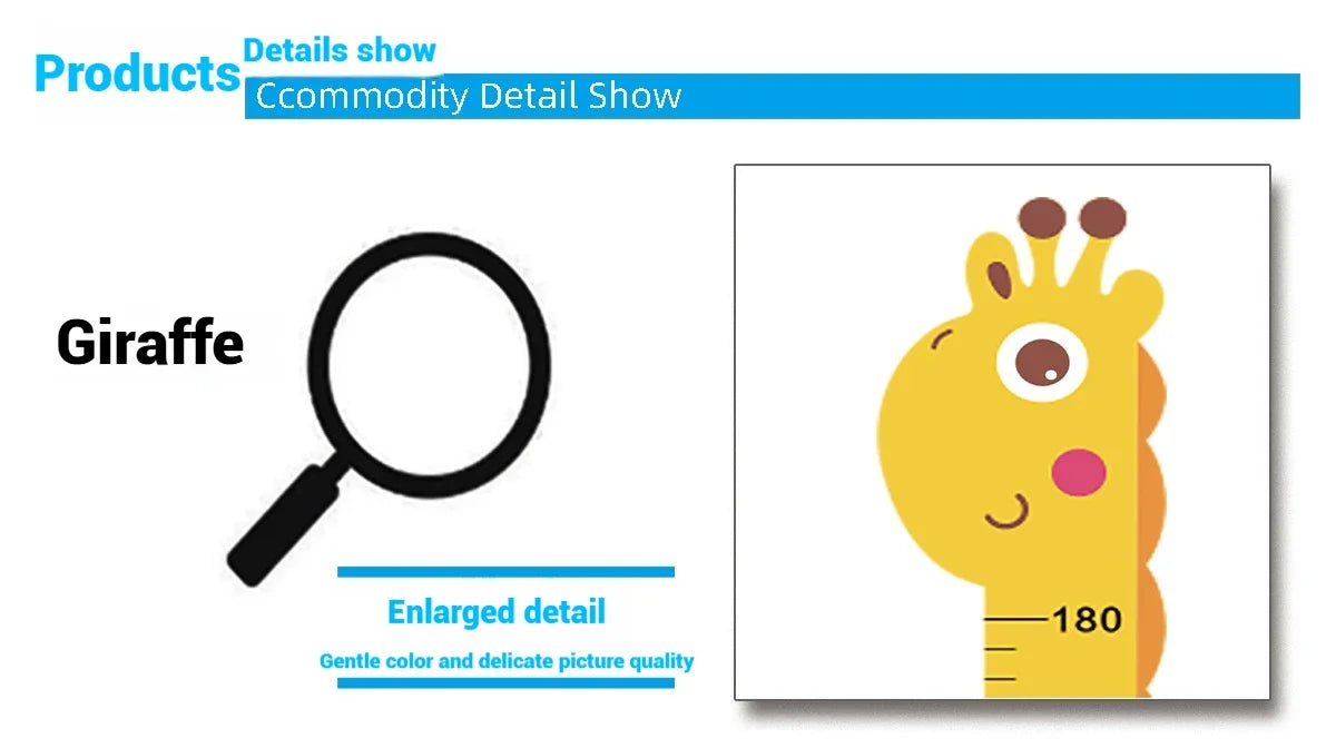 180cm Whimsical Animal Growth Chart Wall Decals: Unicorn, Dino, Giraffe Height Stickers for Nursery & Kids Room Decor