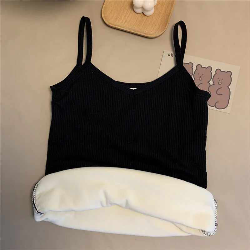 T-shirt Sleeveless Tops Women Winter Warm Underwear Solid Color Thermal Casual Nightwear Sexy Elasticity Female Thin Velvet