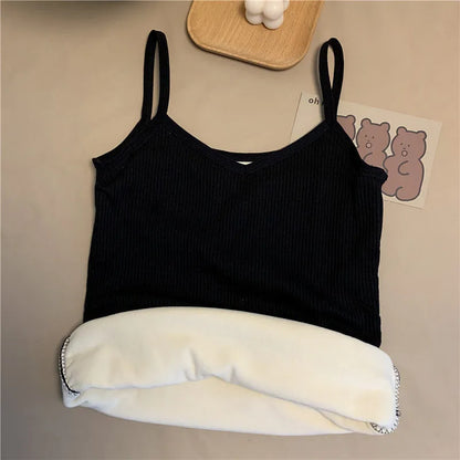 T-shirt Sleeveless Tops Women Winter Warm Underwear Solid Color Thermal Casual Nightwear Sexy Elasticity Female Thin Velvet