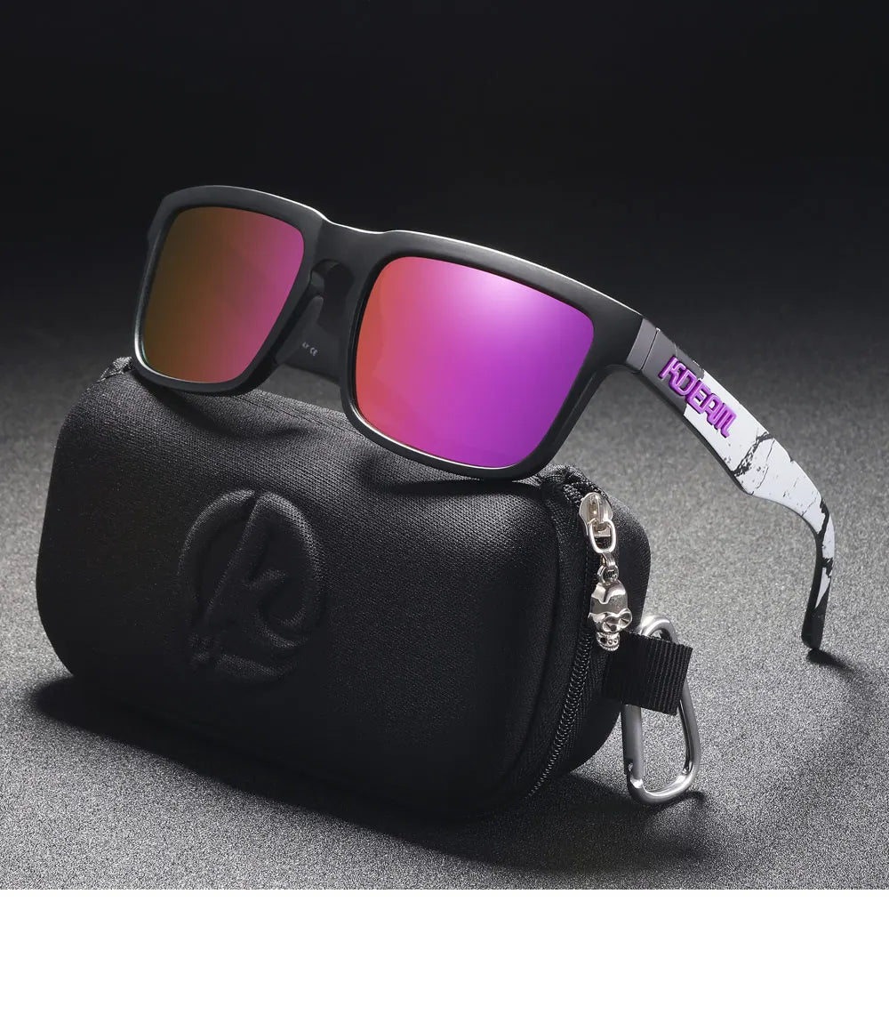 KDEAM Men's Polarized Sunglasses Square Casual Outdoors Sun Glasses Women Unisex Sunglass For Couple With Zipper Case