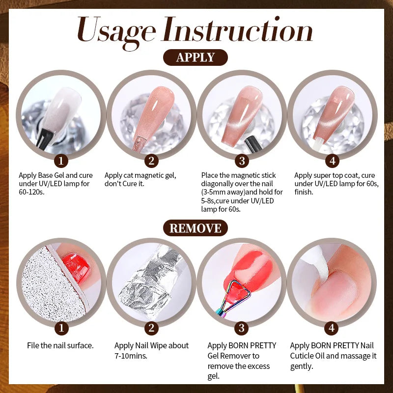 BORN PRETTY 10ml Brown Purple Black Red Cat Magnetic Gel Polish Manicure Soak Off UV Gel Nail Art Varnish Autunm Winter Nails