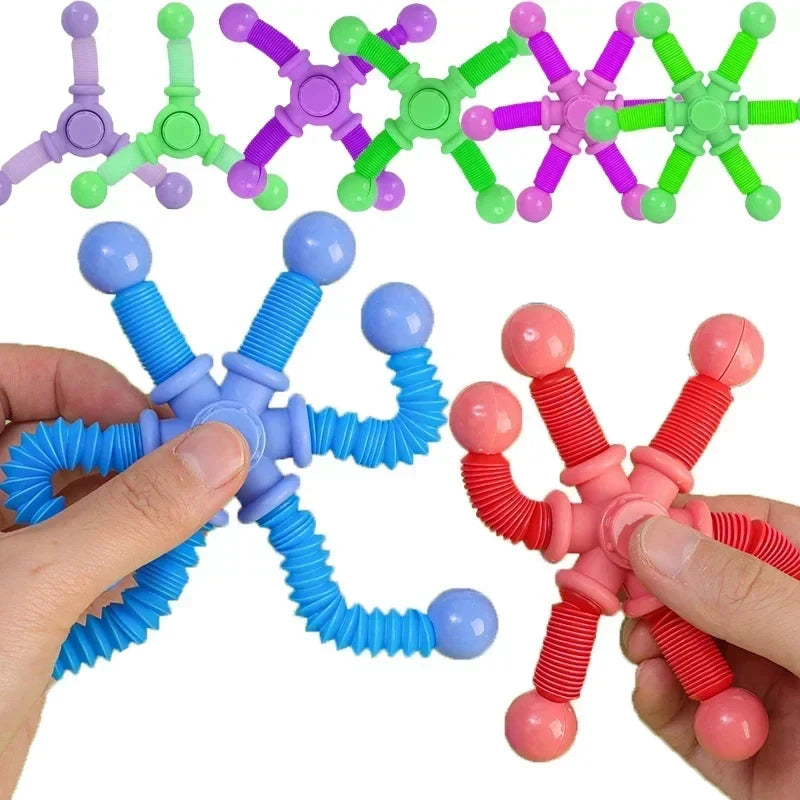 1pcs Fidget Spinner Toys Pop Tube Sensory Toys Suction Cup Games Plastic Transformable Stress Relief Adult Gifts