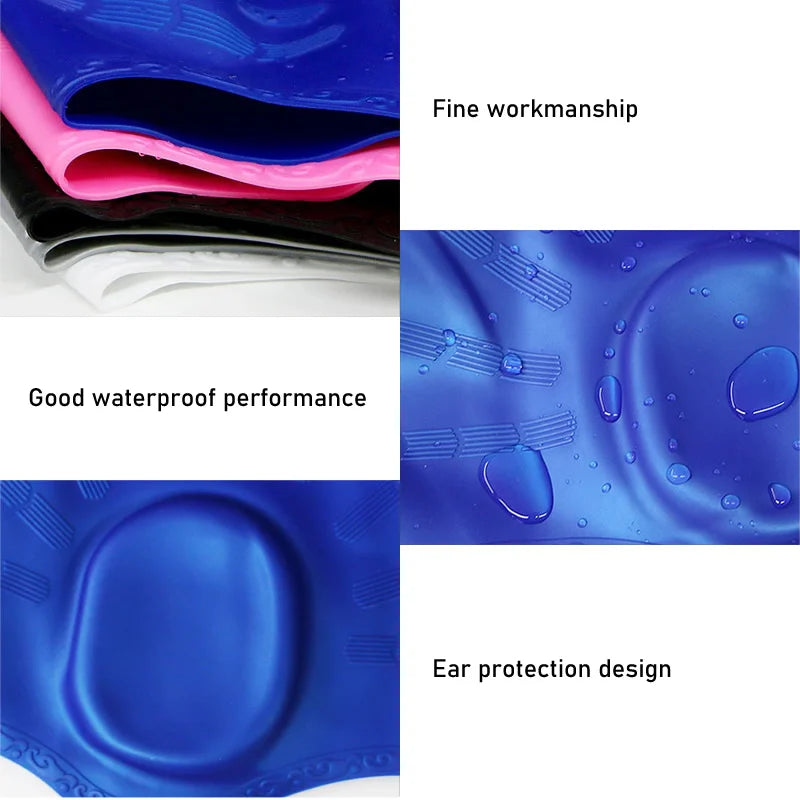 Ear Protection Silicone Swimming Cap for Women Men Long Hair Waterproof Enlarged Swim Pool Cap