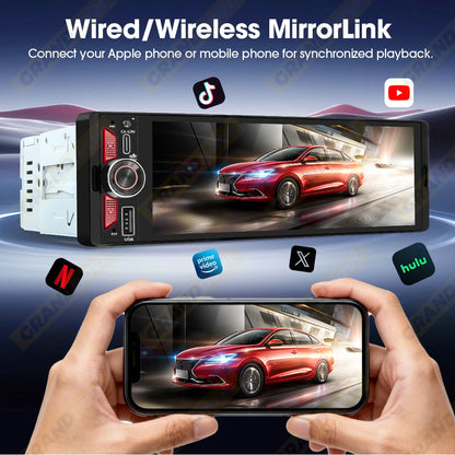 6.5 Inch 1Din IPS Screen Wireless Carplay Android Auto Airplay Car Radio MP5 Player Stereo Bluetooth FM Type-C PD3.0 Fast Charge