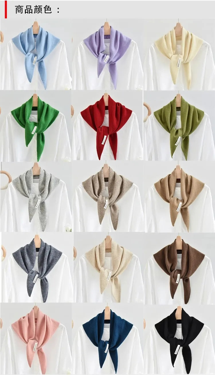 100% Australian Wool Knitted Triangle Scarf Shawl Women's Autumn  Winter Warm Neck Protection Scarf Decorative  Small Scarf