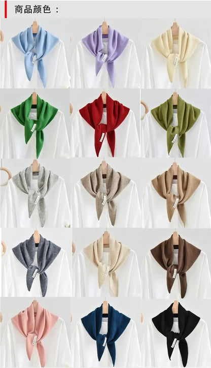 100% Australian Wool Knitted Triangle Scarf Shawl Women's Autumn  Winter Warm Neck Protection Scarf Decorative  Small Scarf