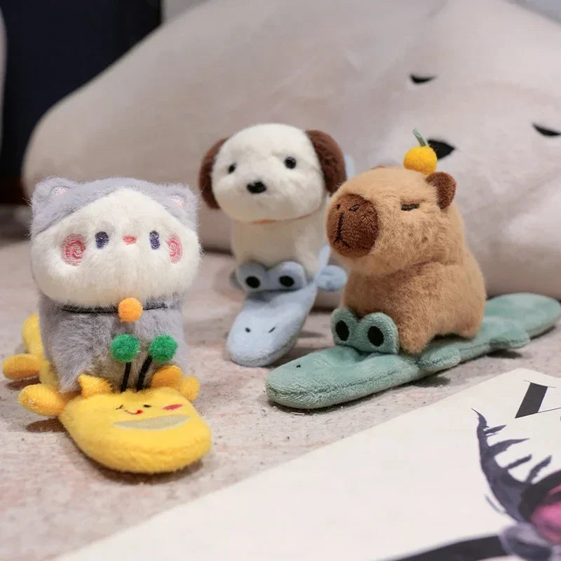 Capybara Slap Snap Wrap Capibara Plushie Wristband Bracelet Kawaii Cute Dog Cat Plush Toy Hand Ring Creative Funny Gift