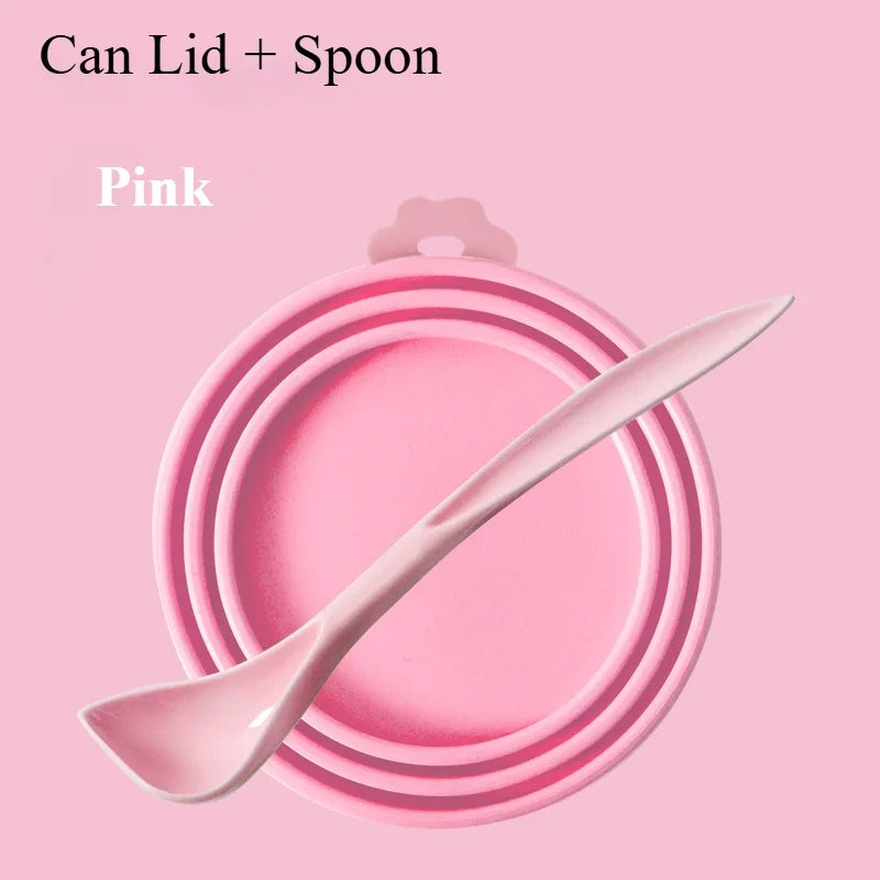 Pet Can Lid Fresh Silicone Cat and Dog Can Seal Lid Universal Adjustable Seal Lid + Spoon Food Storage Tool