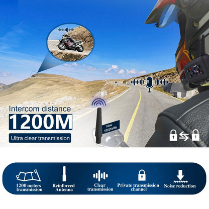 XINOWY V6 Plus Motorcycle Helmet Bluetooth Headset Intercom 1200M Interphone Communicator Waterproof 6 Riders