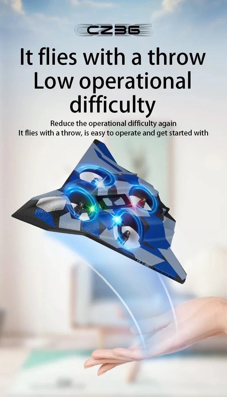 Remote Control Fighter Foam Glider Electric Stunt UAV Airplane Helicopter with LED Lights Aircraft Model RC Toy for Kids Boys