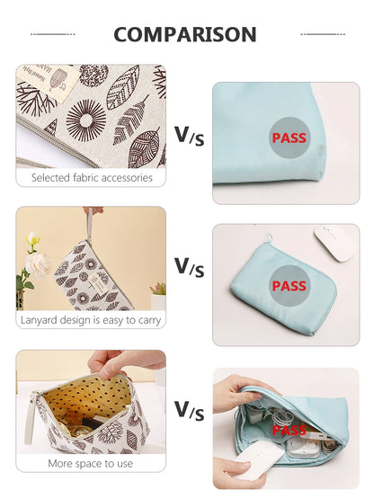 New Canvas Cosmetic Bags Zipper Opening Key Card Holder Cartoon Student Pencil Case Coin Purse Ladies Hand Portable Storage Bag