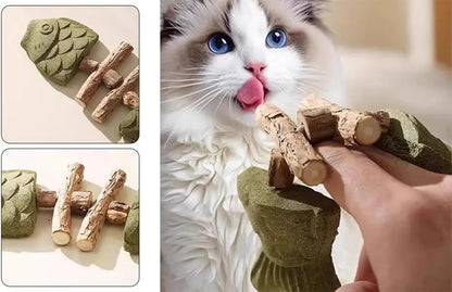 Dental Health Chew Toy for Cats - Bite-Resistant Fishbone Toy with Catnip & Silvervine for Teeth Cleaning, Interactive
