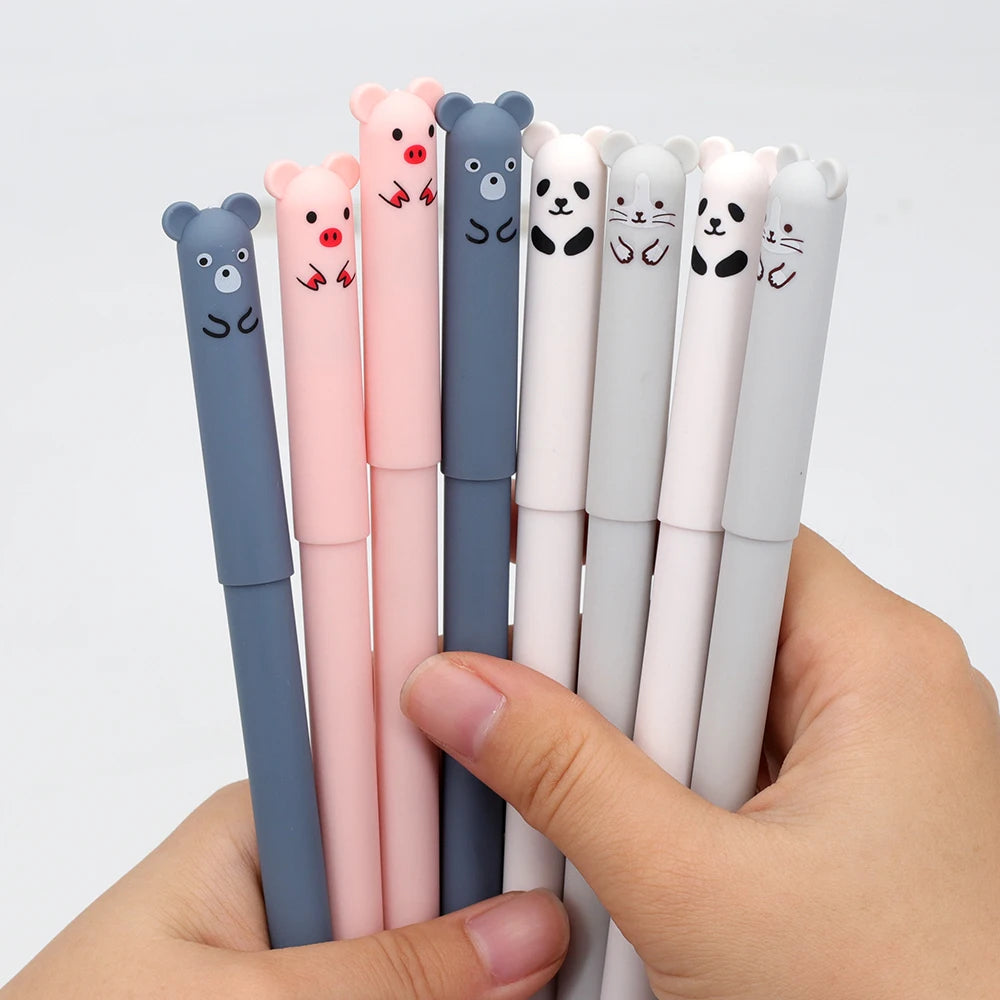 12pcs Animals Panda Erasable Gel Pen 0.5mm Blue Black Erasable Pen Refills Rods Washable Handle School Supplies Stationery