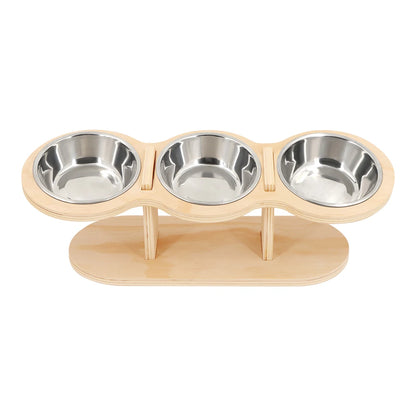 Raised Cat Feeder 3 Bowls in 1 Feeding & Watering Supplies 15° Raised Puppy 3 Stainless Steel Bowls Wood Stand Cats Accessories