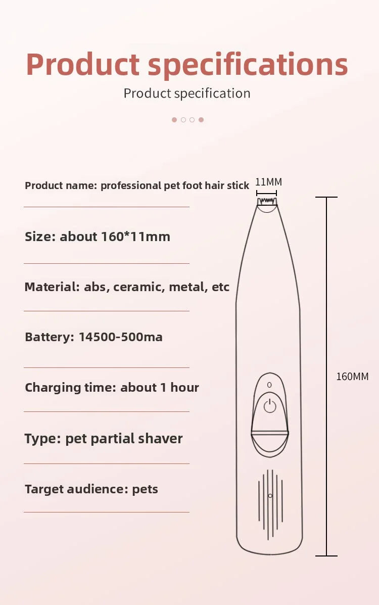 Pet electric clipper, pet foot hair trimmer, 360 ° pet hair trimmer, pet beauty and hairdressing trimmer, USB charging 500mah