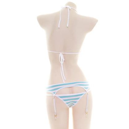 Sexy Bikini Set Women Strap Underwear Stripe Cute Lingerie Micro-Bikinis Swimwear Japanese Schoolgirl Anime Cosplay