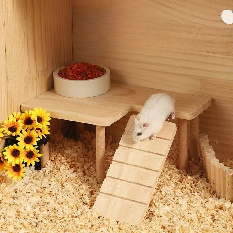 Hamster Wooden Play Platform Ladder Small Animal Climbing Stair Jumping Shelf Cage Toy for Dwarf Hamster Mice