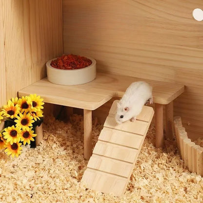 Hamster Wooden Play Platform Ladder Small Animal Climbing Stair Jumping Shelf Cage Toy for Dwarf Hamster Mice