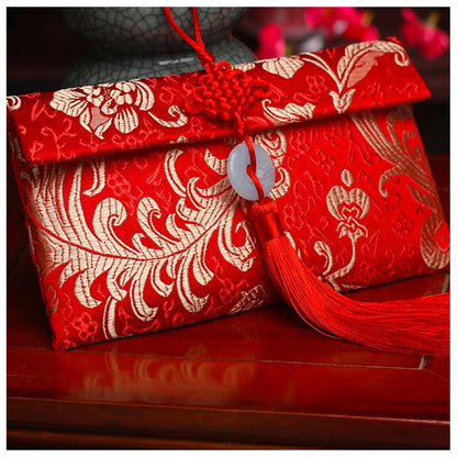 Chinese Style Brocade Red Envelope Bag Spring Festival Luck Red Packets Bag for Chinese Wedding Birthday Invitation Card Bag