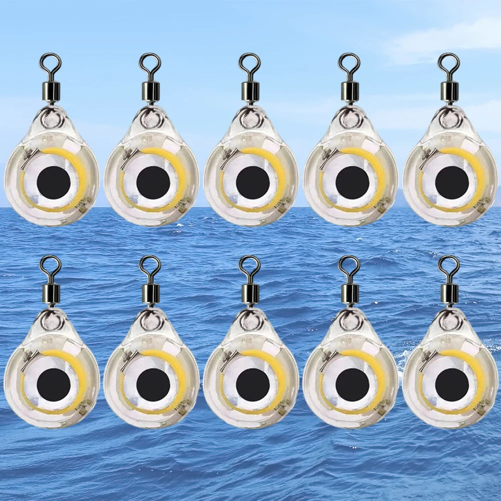 10Pcs Fishing Lure Light Mini Eye Shape Underwater Night Light Lure Battery Powered Lighted Flasher Bait for Seawater Freshwater
