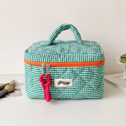 Plaid Cosmetic Bag Set Simple Style Large Capacity Portable Cosmetic Tools Storage Bag for Home Bathroom Toiletry Bag