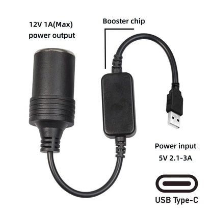 1pc 5V 2A USB To 12V Cigarette Lighter Socket USB Male to Female Cigarette Lighter Adapter Converter Car Electronics Accessories
