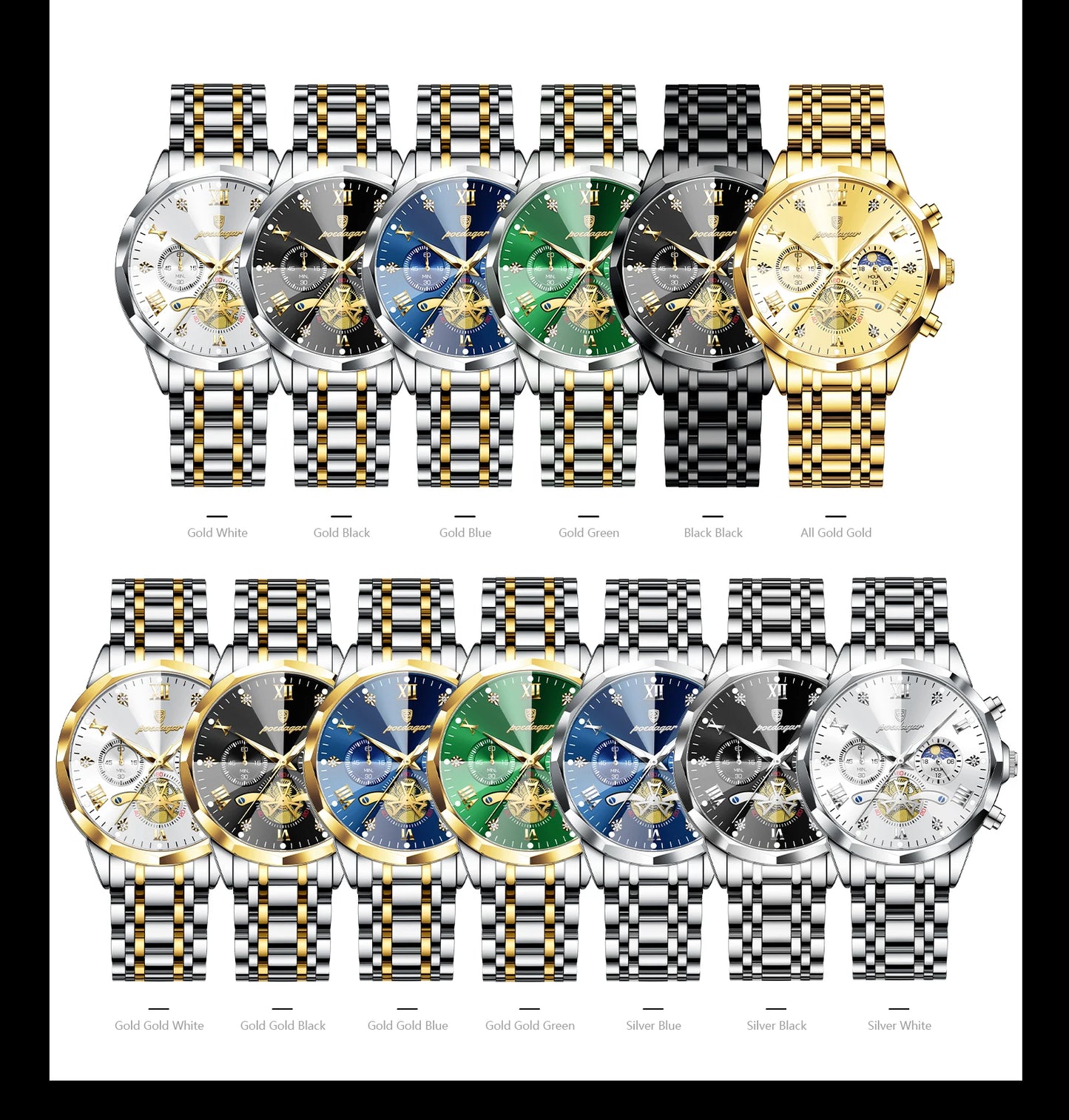 POEDAGAR Luxury Original Men Watch Waterproof Luminous Chronograph Man Wristwatch Stainless Steel Quartz Top Men's Watches Reloj