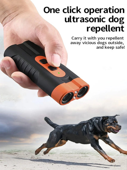 2025 Dual Head Ultrasonic Dog Repeller USB Rechargeable High-Power Anti-Bark Training Device with LED Flashlight