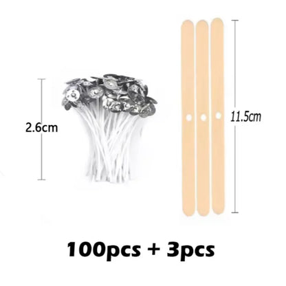 100pcs Waxed Cotton Candle Wicks Set with Stand Original Smokeless Candle Wicks Soy Oil Wax Core Woven Making Candles Supplies