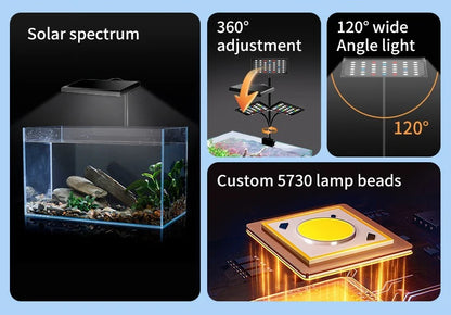 USB Aquarium LED Light Full Spectrum Aquatic Plant Grow Lamp Fish Tank Adjustable Brightness Dimmable Timed 360° Rotatable Light