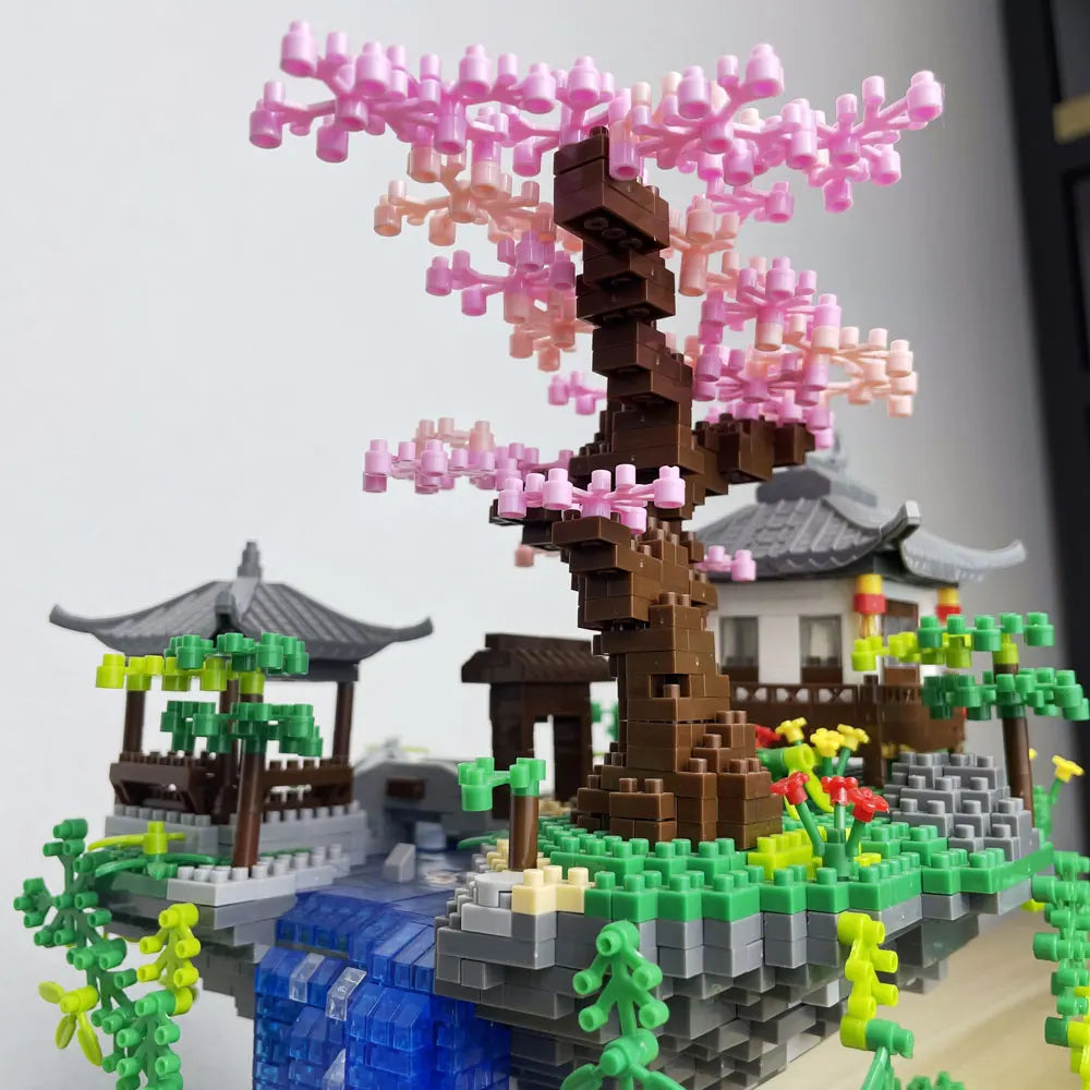 Sakura Tree Micro Blocks with LED Lights - Cherry Blossom Treehouse Model, 3D Romantic Night Glow Decor, Thoughtful Gift for Her