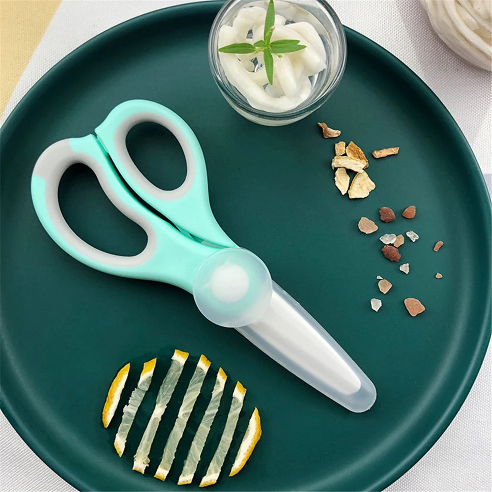 Ceramic Scissors for Baby Food,Portable Food Cutting Shears with Dust Cover for Kitchen,Multi-purpose Non-slip Food Cutting Tool