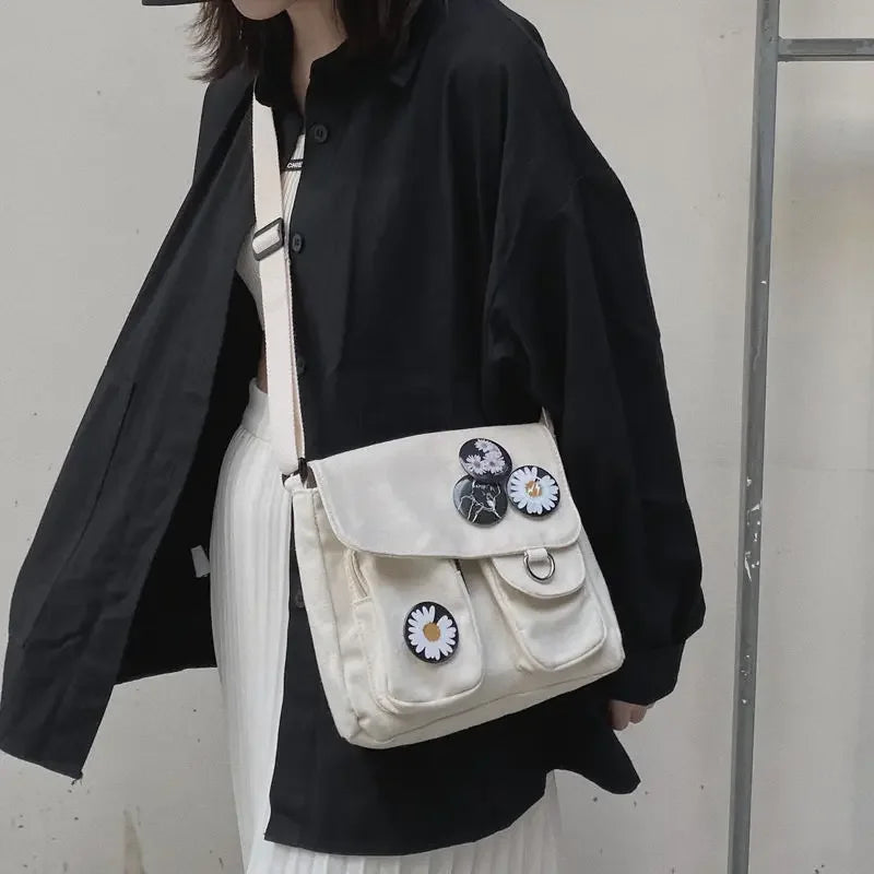 Ladies' Cute and Versatile Canvas Youth Fashion Shoulder Bag Student Large Capacity Crossbody Bag
