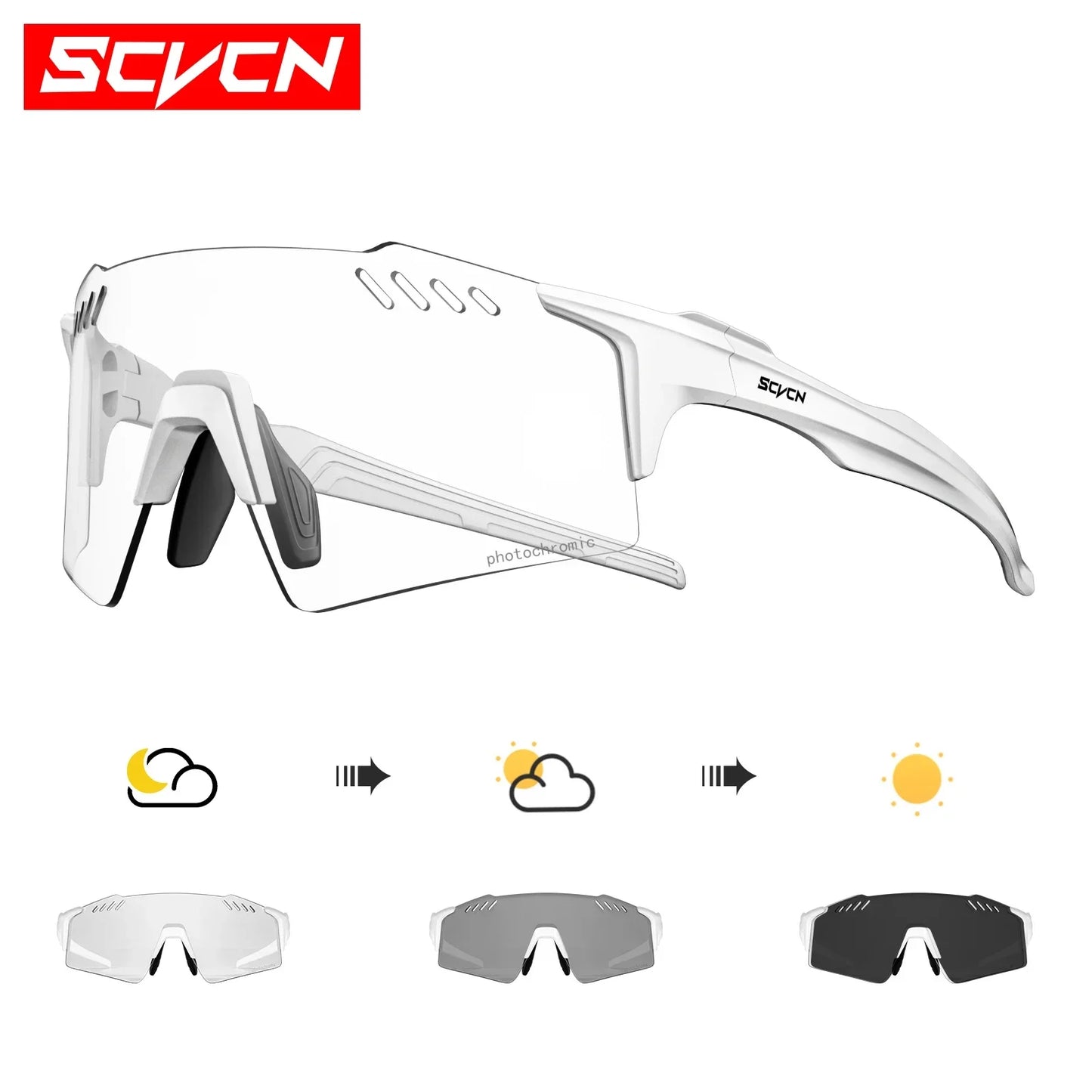 SCVCN Red Photochromic Sunglasses Cycling Glasses Sports for Men Mountain Bike Road Bicycle Eyewear Fashion Goggles MTB UV400