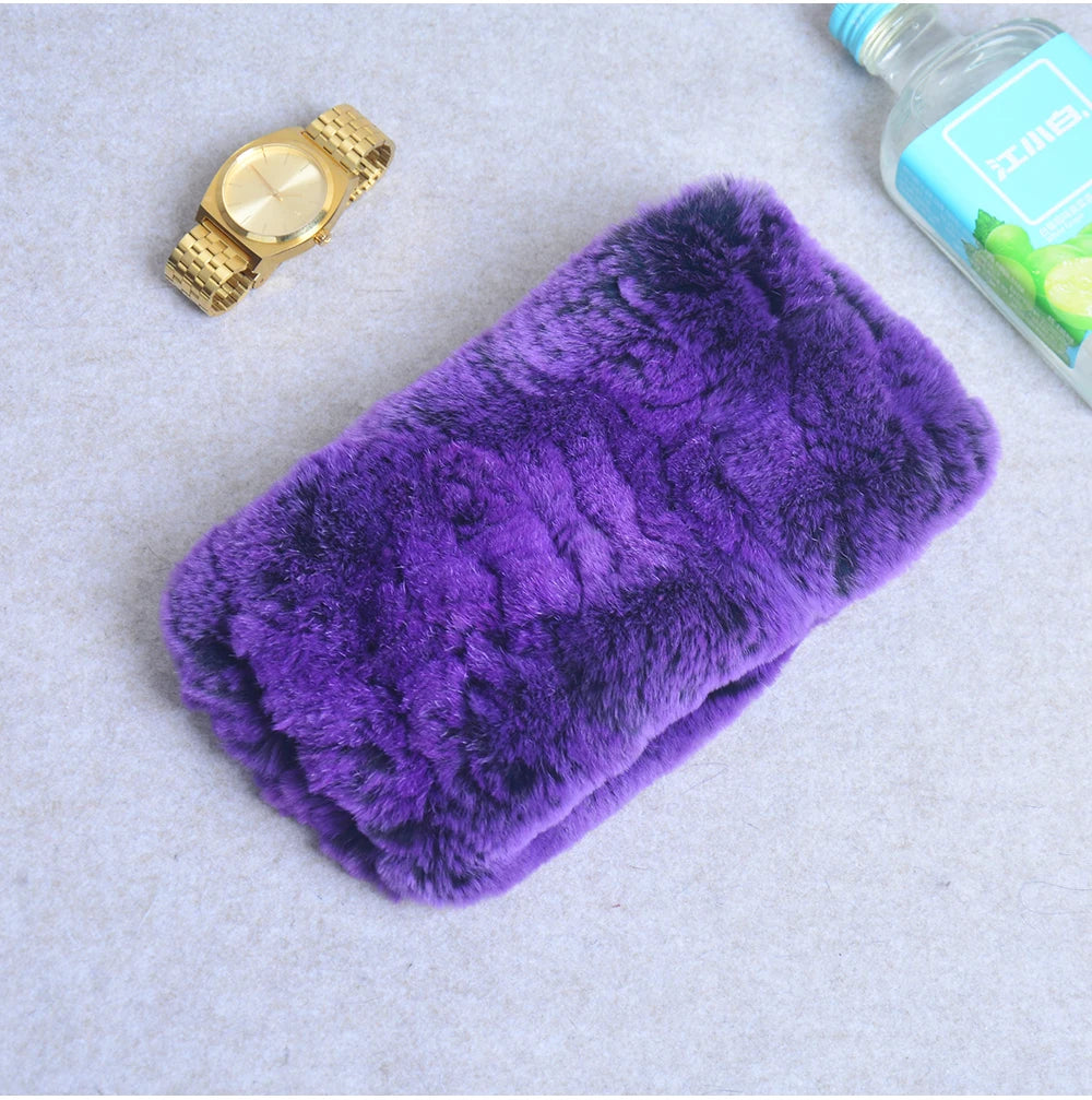 Women Handmade Stretch 100% Real Rabbit Fur Scarf Knit Genuine Rex Rabbit Fur Headbands Girls Natural Rabbit Fur Ring Scarves