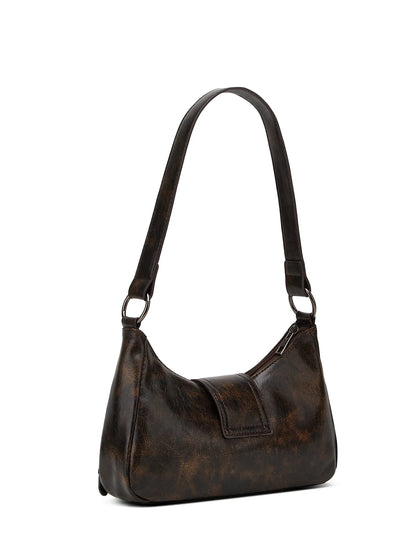 Shoulder Bags Y2K Retro Style Shoulder Bag, Maillard Pleated Rivet Armpit Bag, Fashionable Ladies Cool Leather Shoulder Bag