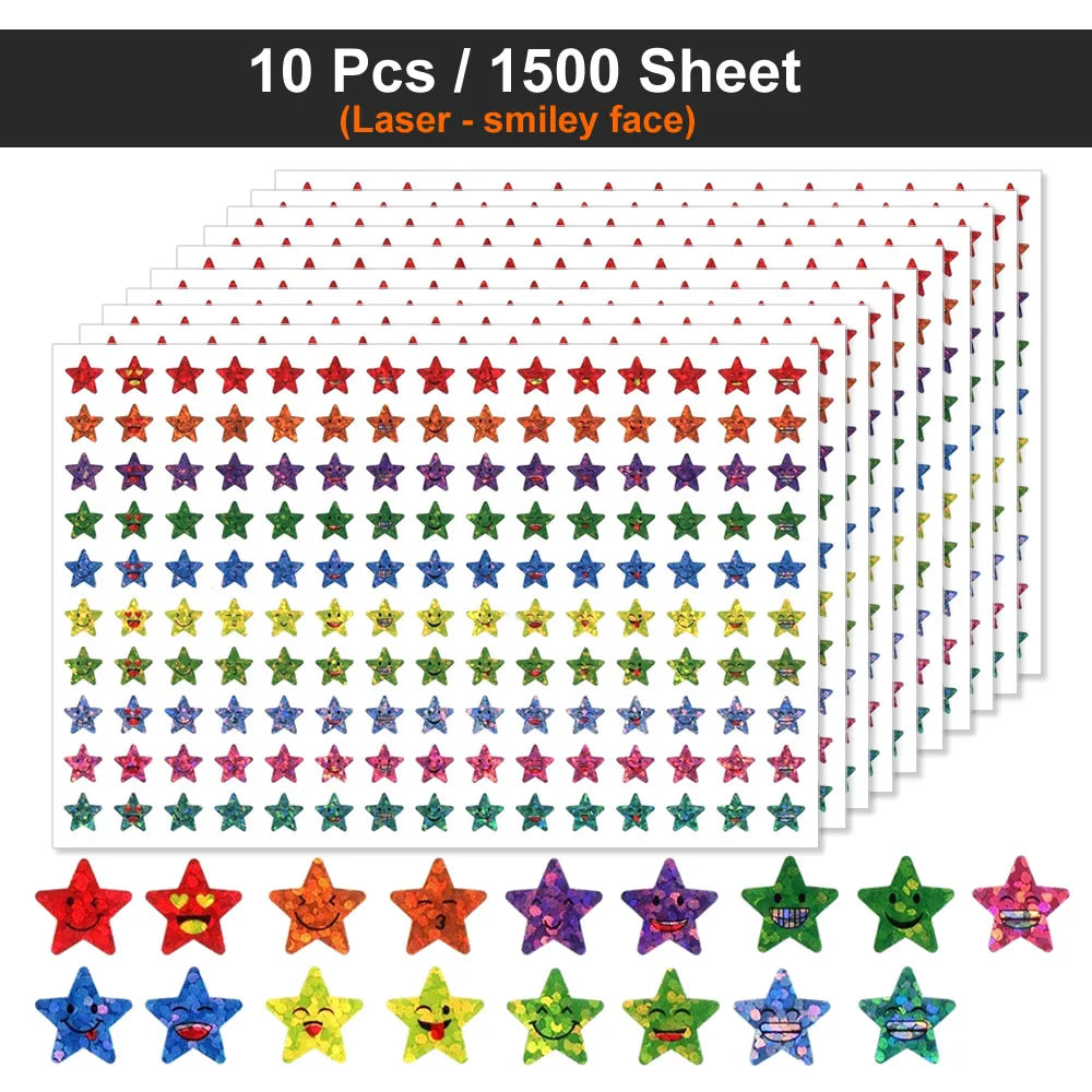 450-3000 Sheet Happy Face Stars Reward Sign Stickers Pack DIY Skateboard Suitcase Stationery Decals Decor Phone Laptop Gift Toys