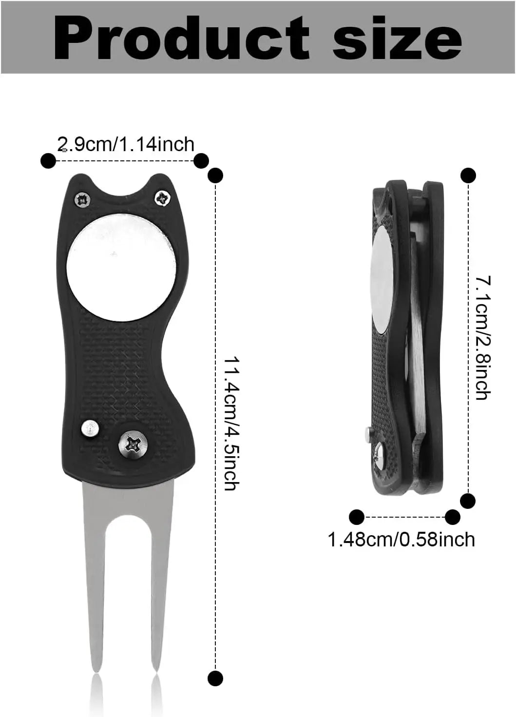 Golf Divot Repair Tool Foldable Metal Golf Green Divot Tool with Magnetic Ball Marker