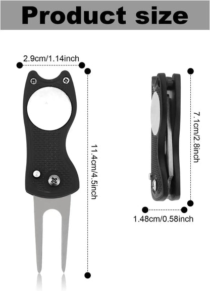 Golf Divot Repair Tool Foldable Metal Golf Green Divot Tool with Magnetic Ball Marker