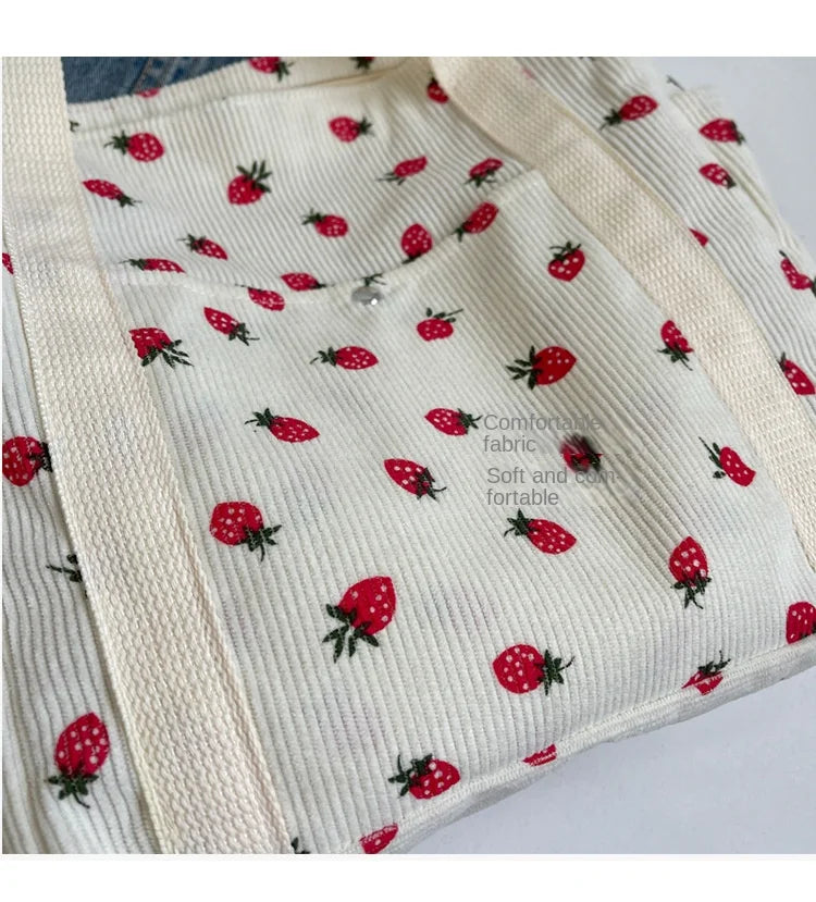 Fashion Corduroy Shoulder Bag for Women, Cute Printed Handbag, Casual Commuter & Shopping Purse, Trendy Underarm Bag