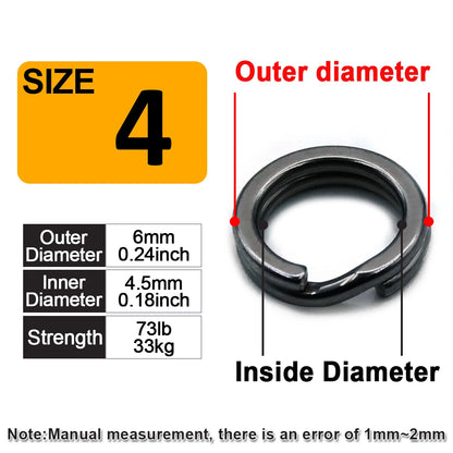 9KM 30Pcs Black Fishing Split Rings Stainless Steel Lure Rings Saltwater Terminal Tackles Connectors