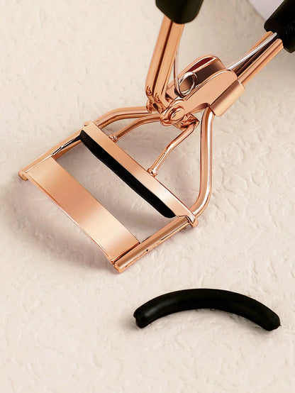 1PC Eyelash Curler and 15 Silicone Pads, Portable Stainless Steel Gold Eyelash Curler,Curling & Shaping,Not Hurting