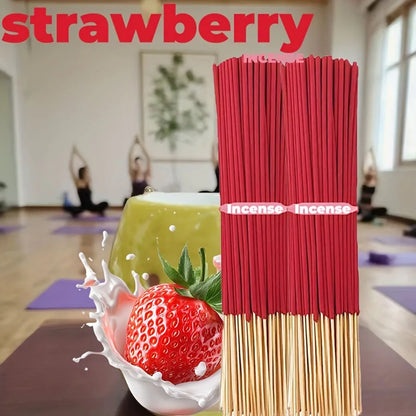 Red High-Quality Creamy Strawberry Incense Stick - Long-Lasting Strawberry Scent with Woody Notes, Fruit Meditation Yoga Home Office Party Holiday Gift, Eliminates Fatigue, Long-Lasting Fragrance (Doesn'T Scatter, Burns Evenl