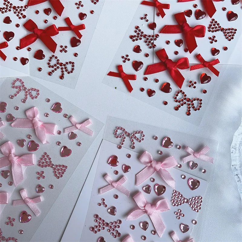 DIY Decor Kpop Photocard Sticker 3D Stereo Bow Heart Style Scrapbook Journal Stuicker Cute Pink Red Color Phone Shell Sticker