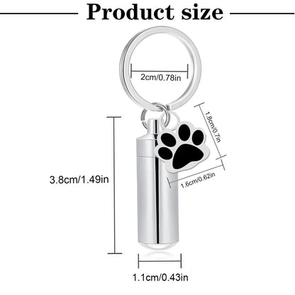 Pet Urns Keychain Paw Print Cylinder Urn Pendant Keychain for Dog Ashes Puppy Kitten Ashes Keepsake Cremation  Memorial Pendant